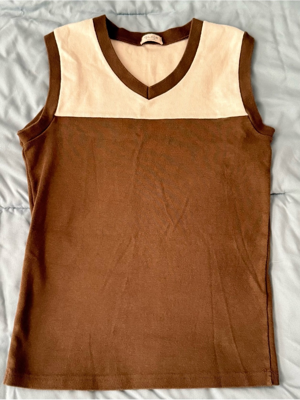 Sleeveless Brown and Cream V-Neck Women's Top